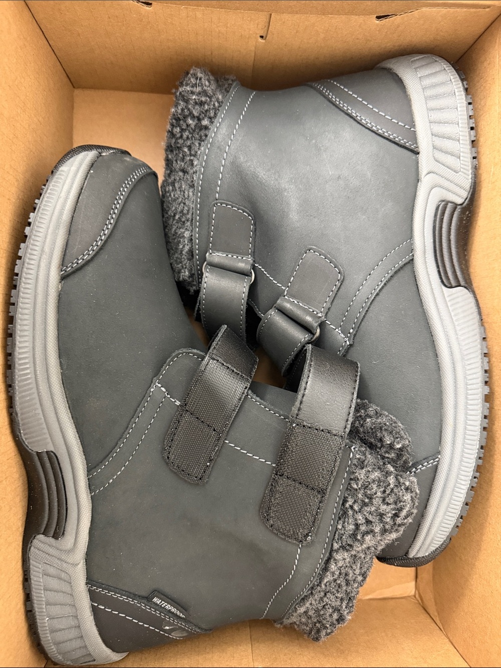 Women's Gray Waterproof Winter Boots with Faux-Fur Collar